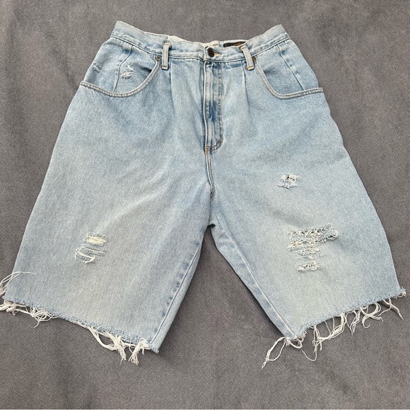 Vtg 90s Eddie Bauer long jean shorts denim 30” high waist - Picture 2 of 6